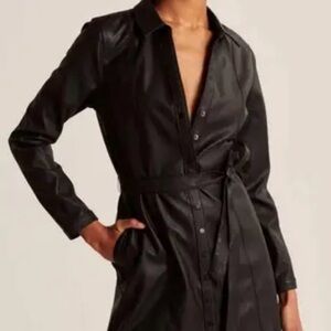 Abercrombie & Fitch Black Leather Belted Dress